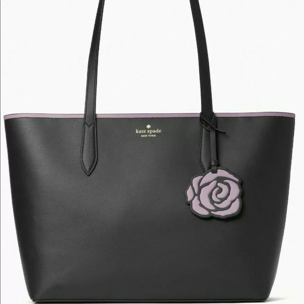 Kate Spade Patti Black Smooth Leather Tote Flower Dangle